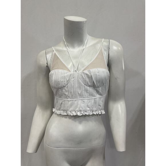 Simkhai 'Lottie' White Poplin Halterneck Crop Top Size 0 - Picture 2 of 5